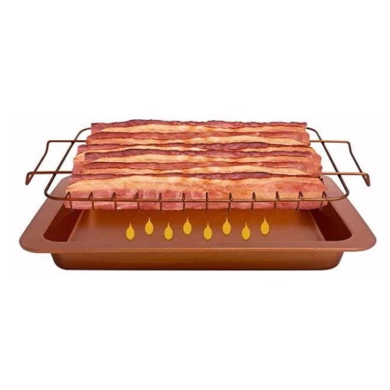 Tapadásmentes szalonna sütőtálca serpenyő, csepegtető tálcával   Bacon Bonanza Copper