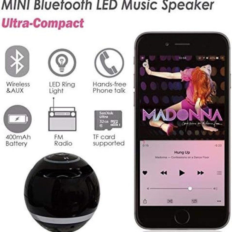 Bluetooth hangszóró LED lámpával Hordozható vezeték nélküli mini hangszóró Mobil zene MP3 mélynyomó TF  Ball CattleBie T&G A18