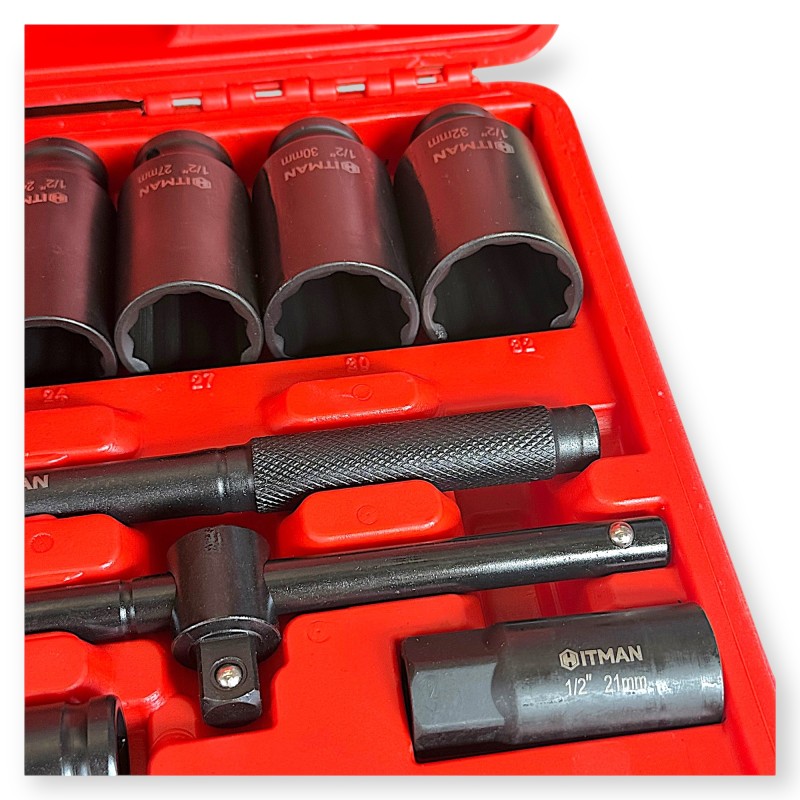 Hitman HA-6844 1/2" Gépi Dugókulcs készlet – 23 részes, 12 lapfejű kivitel