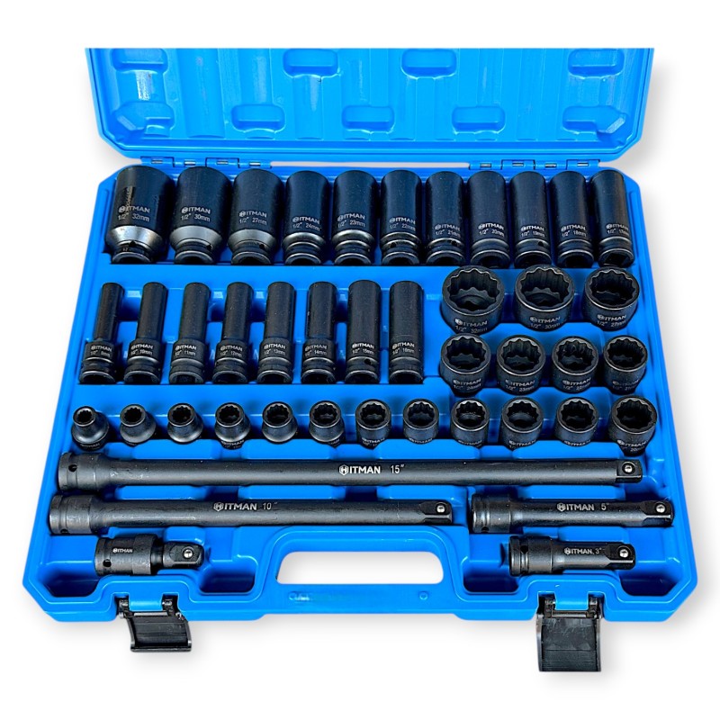 Hitman HA-2581 Erősített 1/2" 12 lapfejű dugókulcs készlet – prémium fekete kivitel