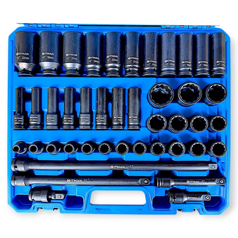 Hitman HA-2581 Erősített 1/2" 12 lapfejű dugókulcs készlet – prémium fekete kivitel