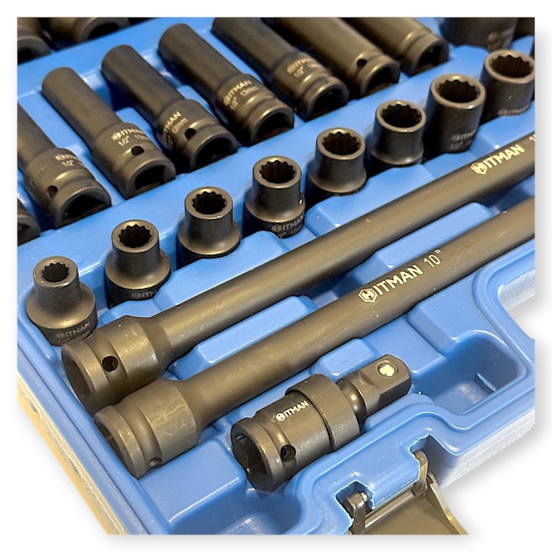 Hitman HA-2581 Erősített 1/2" 12 lapfejű dugókulcs készlet – prémium fekete kivitel