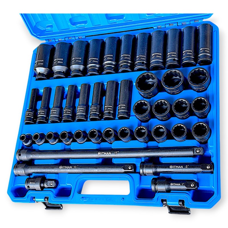 Hitman HA-2581 Erősített 1/2" 12 lapfejű dugókulcs készlet – prémium fekete kivitel