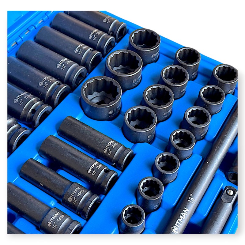 Hitman HA-2581 Erősített 1/2" 12 lapfejű dugókulcs készlet – prémium fekete kivitel