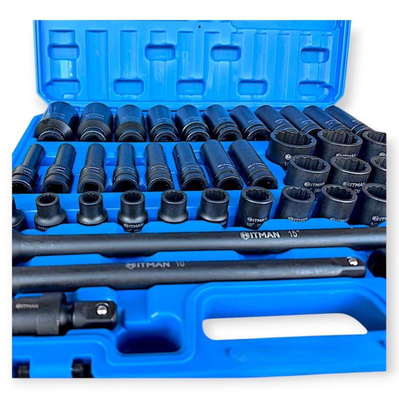 Hitman HA-2581 Erősített 1/2" 12 lapfejű dugókulcs készlet – prémium fekete kivitel