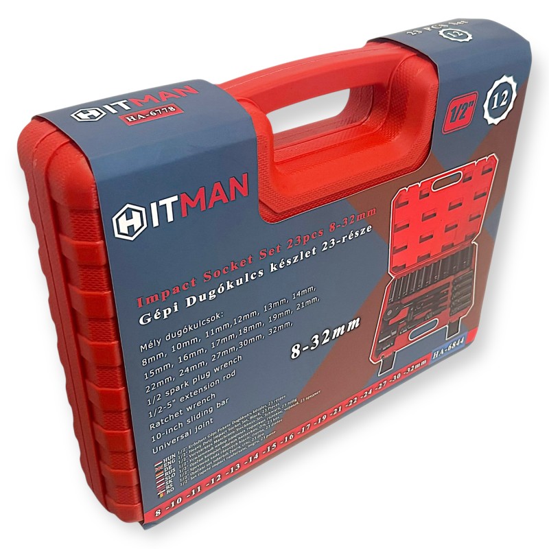 Hitman HA-6844 1/2" Gépi Dugókulcs készlet – 23 részes, 12 lapfejű kivitel