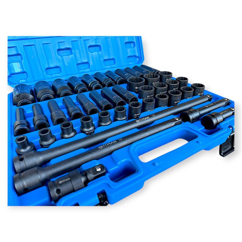 Hitman HA-2581 Erősített 1/2" 12 lapfejű dugókulcs készlet – prémium fekete kivitel