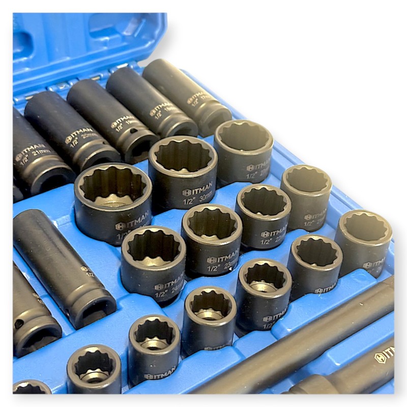 Hitman HA-2581 Erősített 1/2" 12 lapfejű dugókulcs készlet – prémium fekete kivitel
