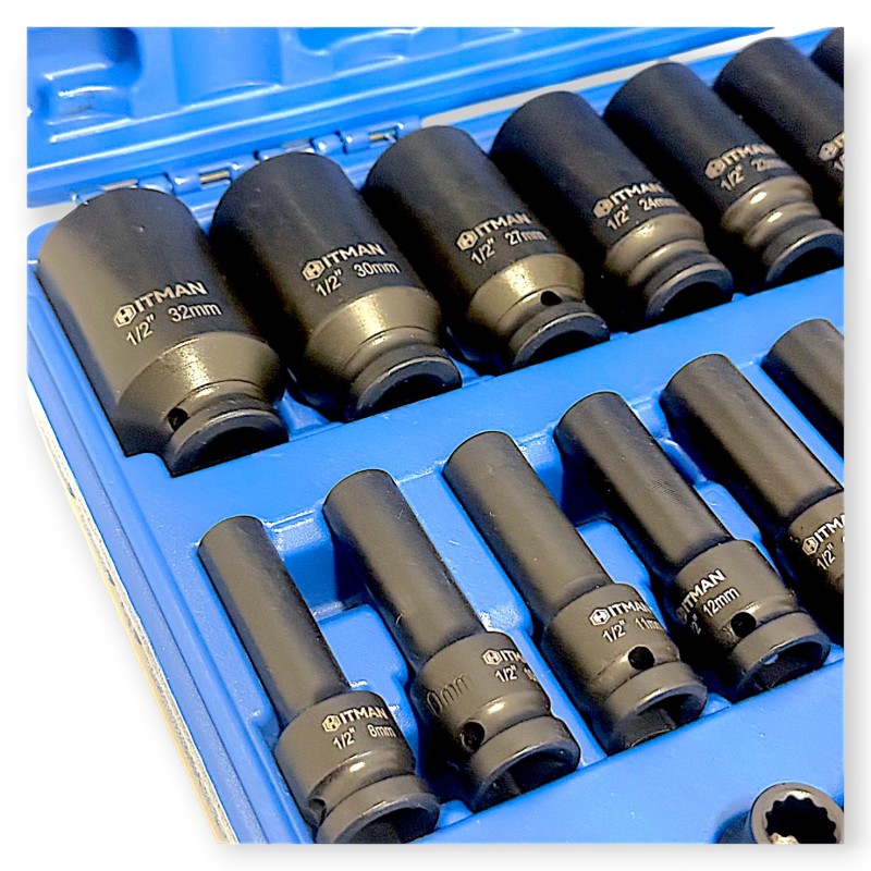 Hitman HA-2581 Erősített 1/2" 12 lapfejű dugókulcs készlet – prémium fekete kivitel