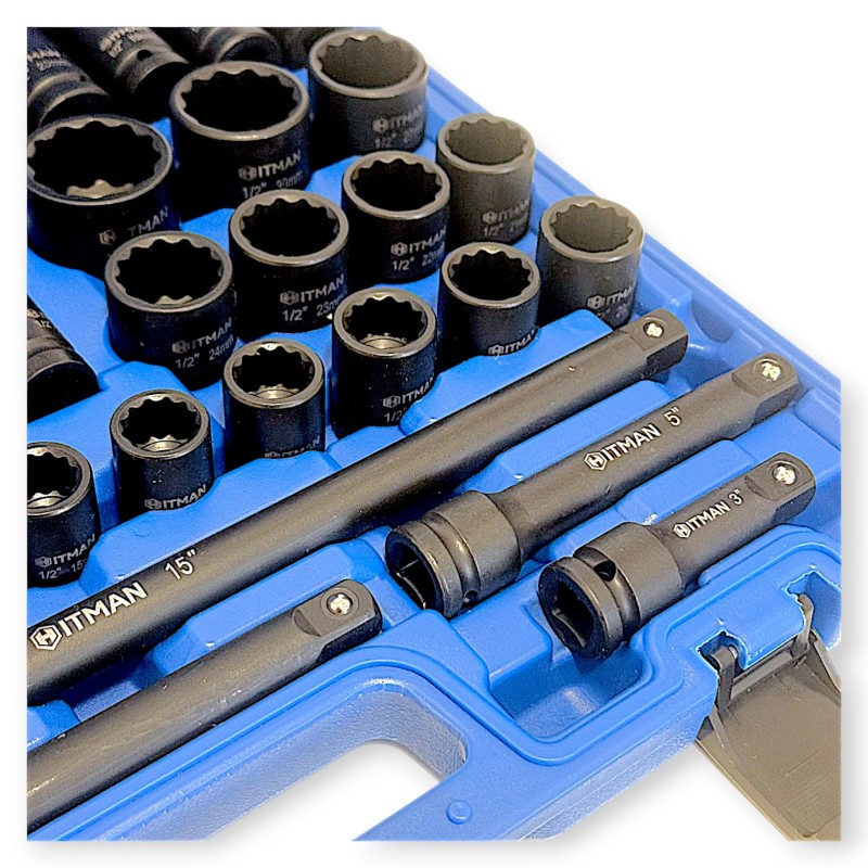 Hitman HA-2581 Erősített 1/2" 12 lapfejű dugókulcs készlet – prémium fekete kivitel
