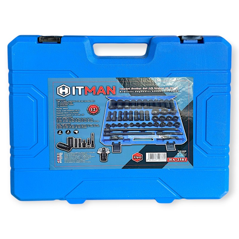 Hitman HA-2581 Erősített 1/2" 12 lapfejű dugókulcs készlet – prémium fekete kivitel
