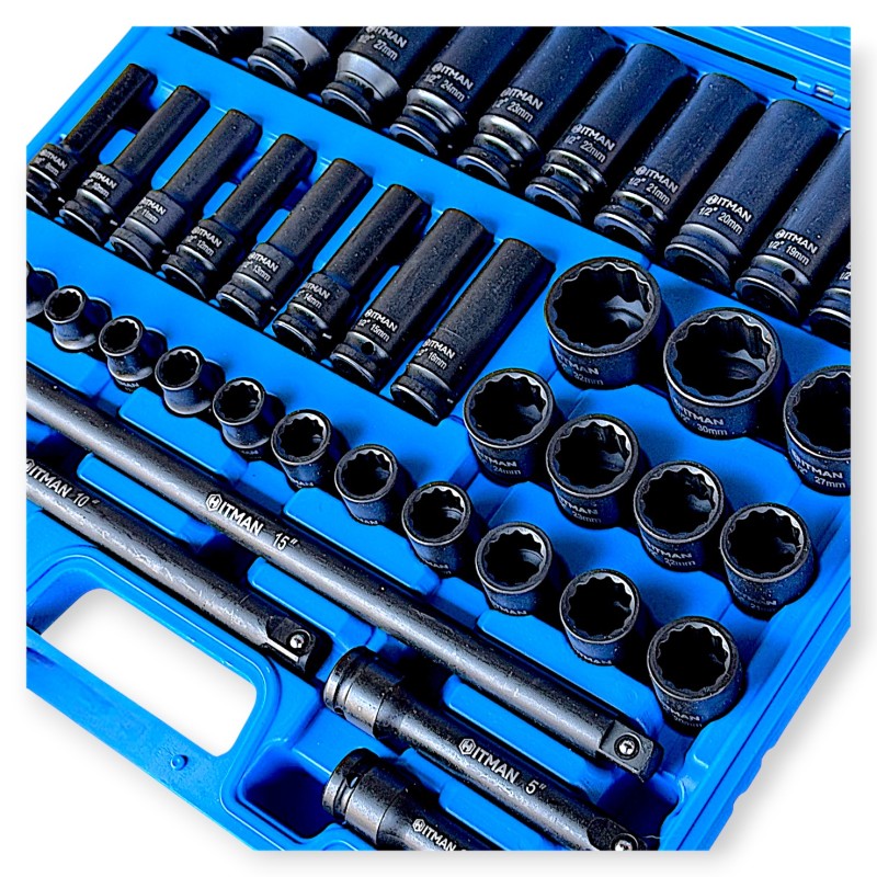 Hitman HA-2581 Erősített 1/2" 12 lapfejű dugókulcs készlet – prémium fekete kivitel