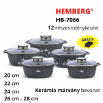 12 Részes Edénykészlet – Kerámia Márvány Bevonattal, Hemberg HB-7066