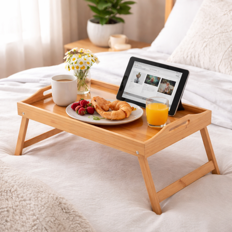 Bambusz ágytálca – összecsukható lábakkal (50 × 30 × 23,5 cm)