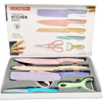 6 részes színes konyhai kés szett hámozóval és ollóval