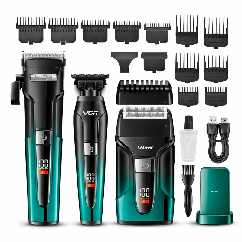 VGR V-694 Rechargeable Combo Kit – Professzionális hajvágó és szakállvágó szett LED kijelzővel