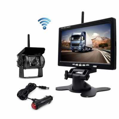 Vezeték nélküli tolatókamera szett 12/24V – 7” monitorral, éjjellátó funkcióval (IP67)