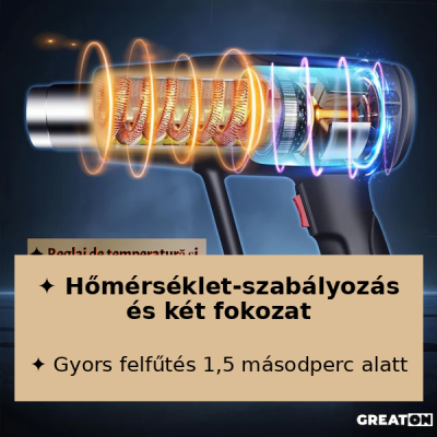 Kraftech KT/HBL-2800 Hőlégfúvó 2000W – 2 fokozat, 100–650°C