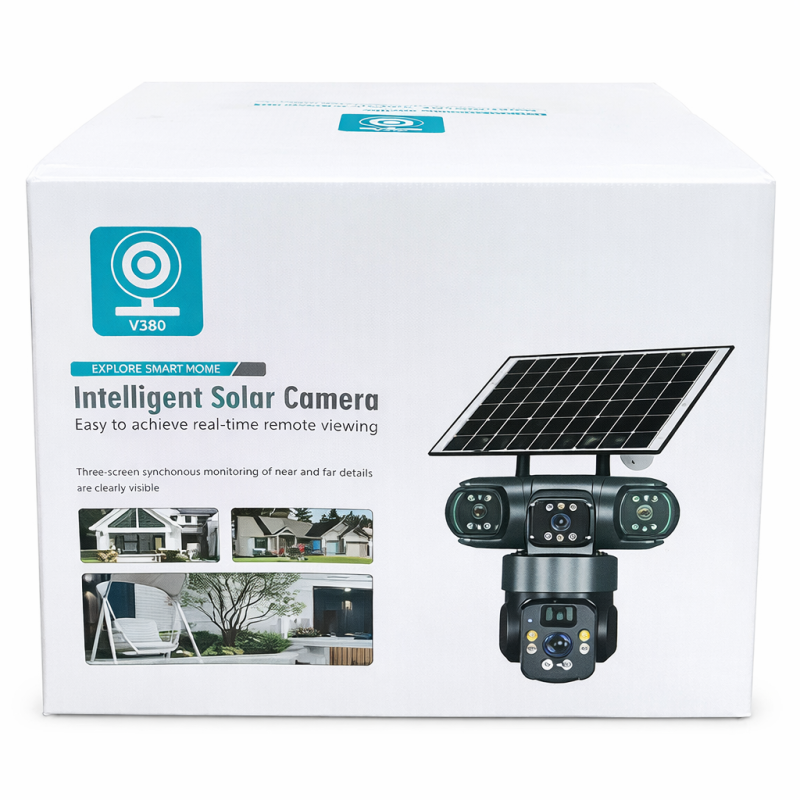 V380 12MP Tri-Lencsés Napelemes PTZ Biztonsági Kamera -WiFi Verzió  360° PIR Emberfelismerés