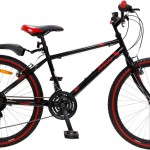 MTB 24" Amigo Rock kerékpár - uniszex - Shimano váltóval 18 sebességes - 135 cm-től használható kézifékkel, tárcsafékkel - fekete/piros