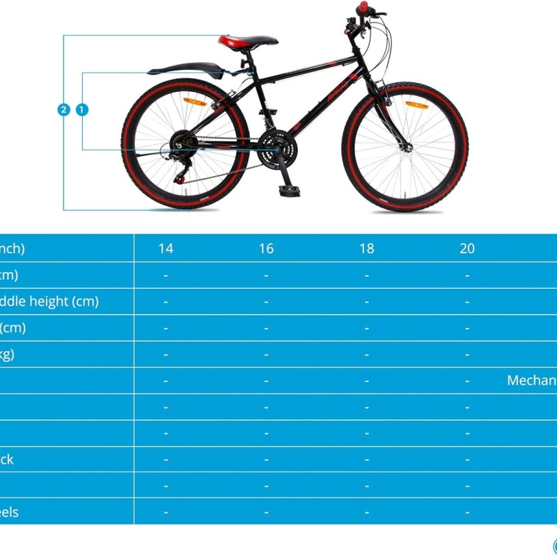 MTB 24" Amigo Rock kerékpár - uniszex - Shimano váltóval 18 sebességes - 135 cm-től használható kézifékkel, tárcsafékkel - fekete/piros