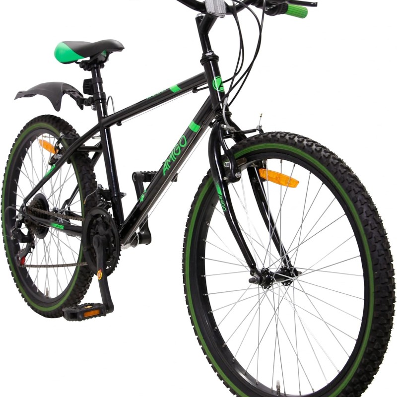 MTB 24" Amigo Rock kerékpár - uniszex - Shimano váltóval 18 sebességes - 135 cm-től használható kézifékkel, tárcsafékkel - fekete/zöld