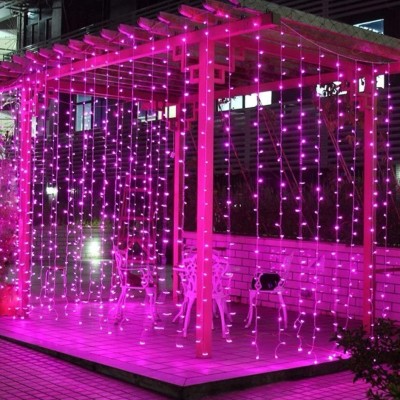 LED Fényfüggöny 3m x 3m távirányítóval 8 világítási móddal - rózsaszín