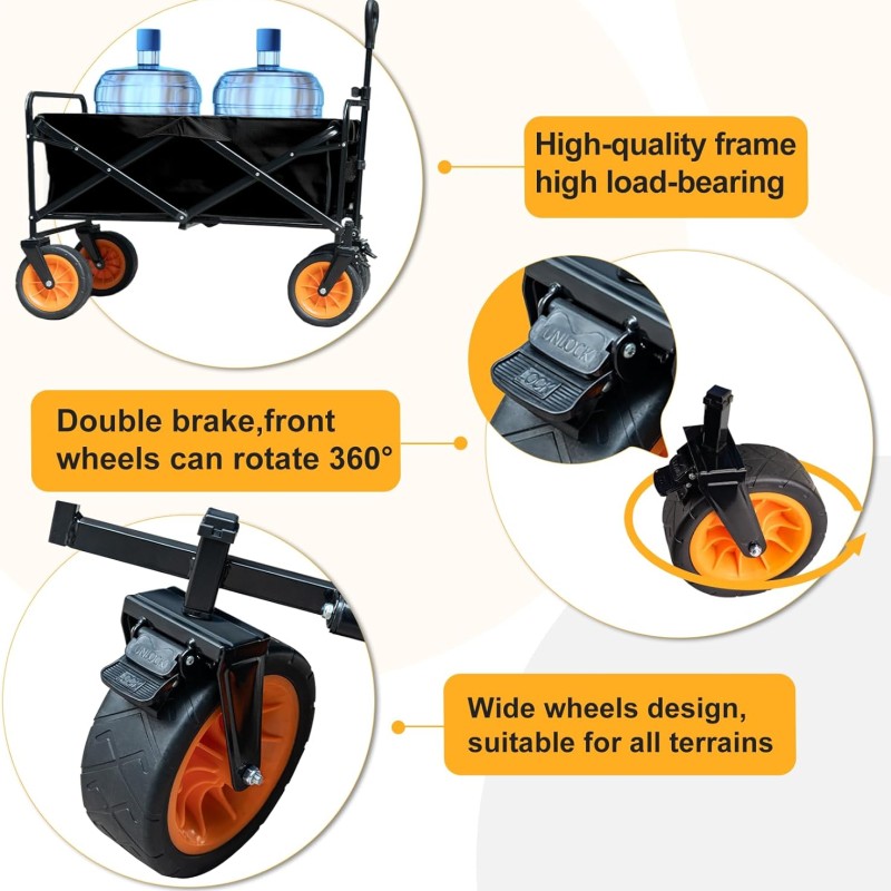 Összecsukható Négykerekű Gurulós Kocsi, nagy teherbírású kiszélesített kerekekkel - Folding Wagon -