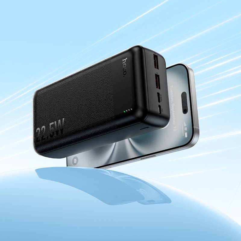 HOCO J159B Powerbank 30000mAh – Hordozható Gyorstöltő PD/QC Támogatással, 22.5W, 2×USB + Type-C