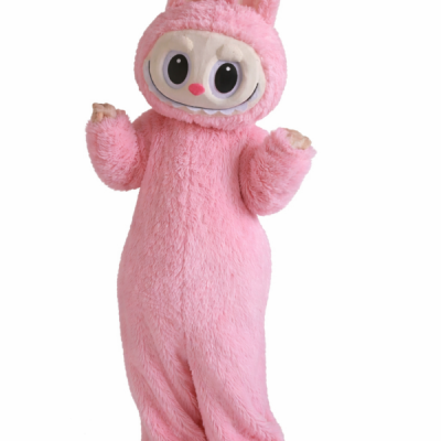 Labubu stílusú rózsaszín nyuszi jelmez – extra puha és cuki megjelenés