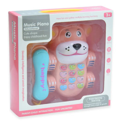 Zenélő macis játék telefon - rózsaszín