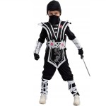 Ninja harcos jelmez fiúknak – fekete-ezüst szett fegyverekkel
