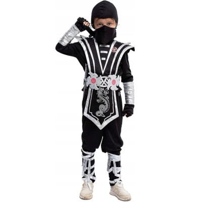 Ninja harcos jelmez fiúknak – fekete-ezüst szett fegyverekkel