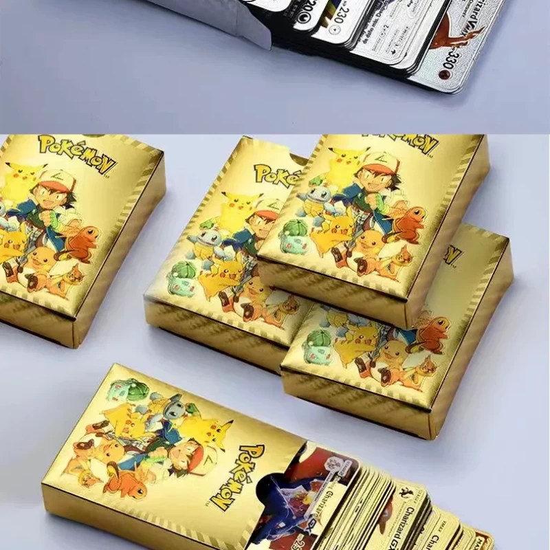 Pokemon  kártya készlet, Gold 25 db vizallo plasztik kartya Trading Card Game Waterproof Plastic