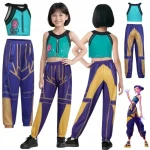 K-Pop Demon Hunters (Démonvadászok) cosplay jelmez gyerekeknek – Zoey stílus kék parókaval