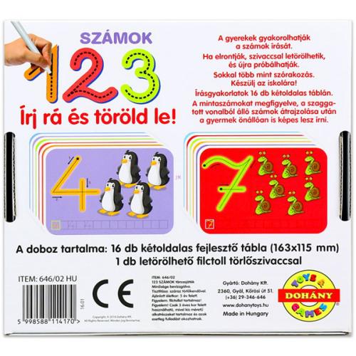 123 számok fejlesztő kártyák - Írj rá és töröld le!