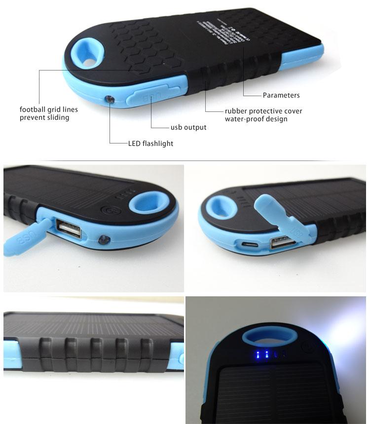 Napelemes Power Bank túrához, 16000 mAh 2X USB + LED