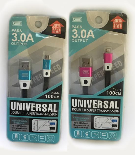 USB micro kábel UNIVERSAL PASS 3.0 A OUTPUT 30% SAVING TIME 1m