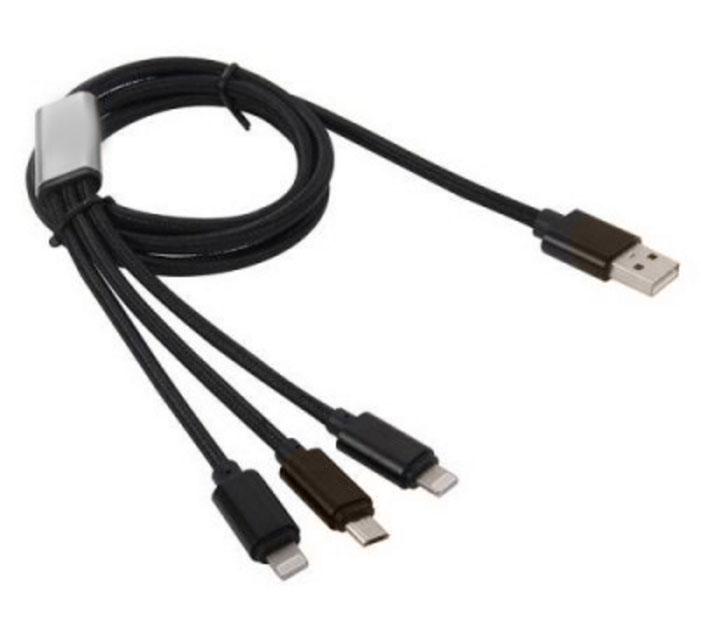 3 az 1-ben USB Adat /  töltő kábel ( 2 X 8 Pin, iPhone, 1X  micro ) Szövet bevonattal, 120 cm
