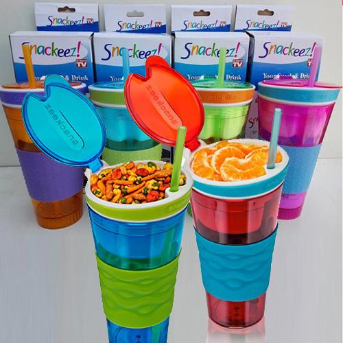 Snackeez ! 2 az 1-ben ital és étel kulacs (  Plastic 2 in 1 Snack & Drink Cup One Cup )