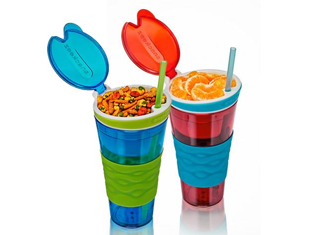 Snackeez ! 2 az 1-ben ital és étel kulacs (  Plastic 2 in 1 Snack & Drink Cup One Cup )