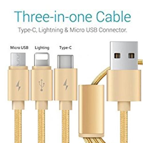 USB töltőkábel 3 az 1 ben ( Type- C, micro USB, IOS gyorstöltő szinkronizáló 1,2 m High speed