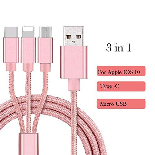 USB töltőkábel 3 az 1 ben ( Type- C, micro USB, IOS gyorstöltő szinkronizáló 1,2 m High speed