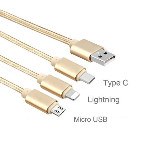 USB töltőkábel 3 az 1 ben ( Type- C, micro USB, IOS gyorstöltő szinkronizáló 1,2 m High speed