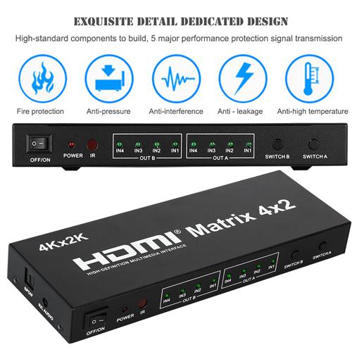 HDMI Matrix Switch 4x2 4K*2K , 3D 1080P V1.4 for HDTV XBOX DVD PS3 Projector