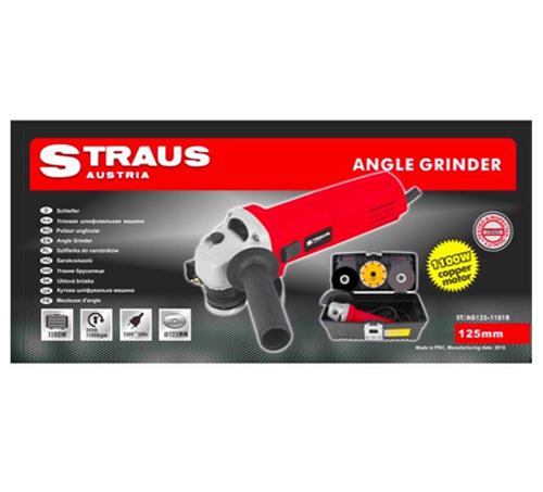 STRAUS Sarokcsiszoló Szerszámdobozban 125mm 1100W + 3 Vágókorongok ST/AG125-1101B