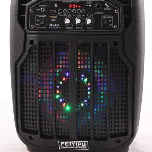 FEIYIPU ES-83, 8 "aktív hangszóró LED-es lámpákkal, vezeték nélküli mikrofonnal és távirányítóval, 50W
