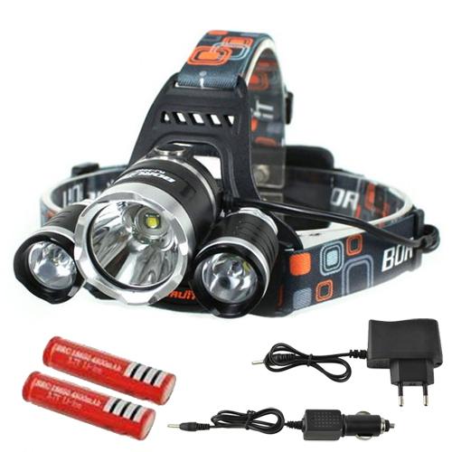 Nagyteljesítményű 3x LED CREE XM-L T6fejlámpa, 3W, 3800 lm, állítható szög, 12V töltő