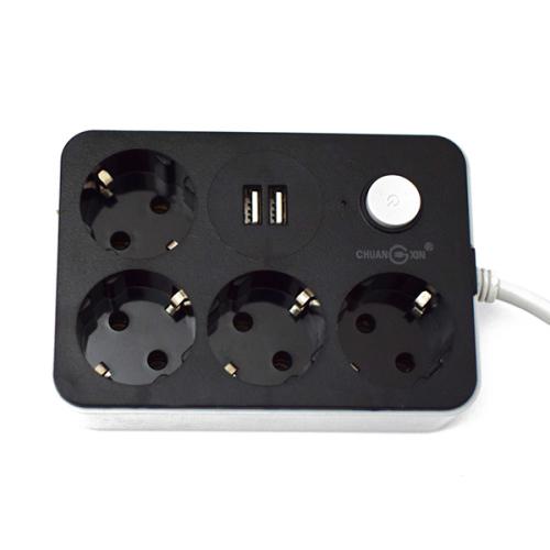 Hálózati elosztó 4 db konnektor aljzattal + 2xUSB csatlakozóval és kapcsolóval / hosszabbító