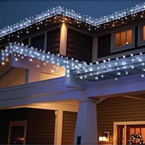 180 LED-es karácsonyi jégcsap fényfüzér, izzósor, 9 m - hideg,meleg fehér és kék